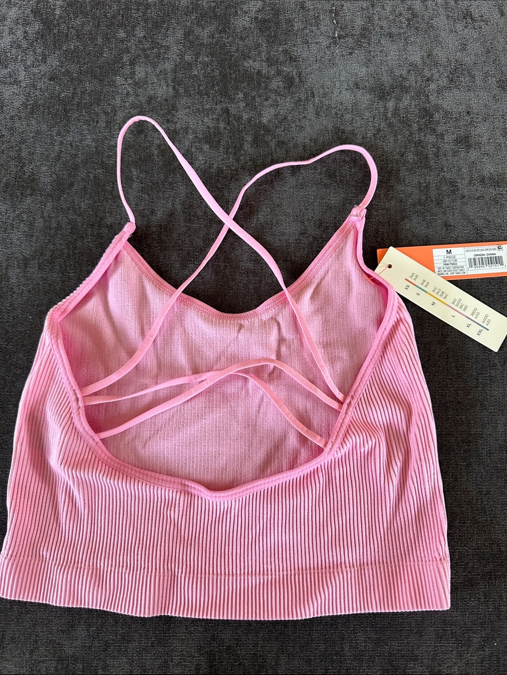 Pink Ribbed Crossback Cropped Cami Tank Top - Picture 3 of 3